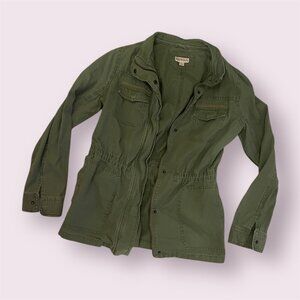 Olive Green Cinch-Waist Cargo Zip Jacket L Merona Army Military Utility Coat
